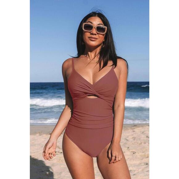 NWT Cupshe Dusty Rose Cut-Out One-Piece - Size Large - Picture 1 of 3